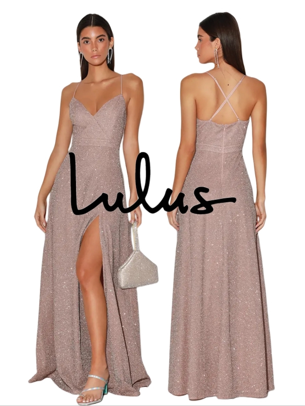 🆕️ Lulu's Truly Dazzling Mauve Multi Glitter Sleeveless Gown